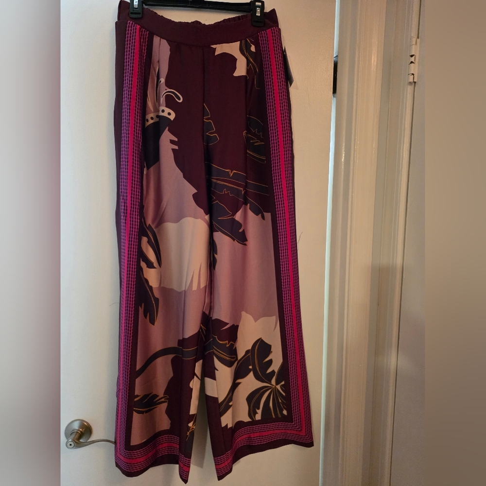 Nine West Burgundy and Cream Floral Pants - Picture 2 of 3